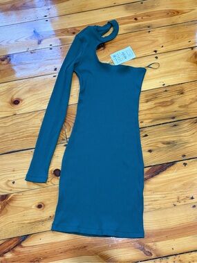 Pull & Bear One Shoulder Ribbed Mini Dress XL NWT Green